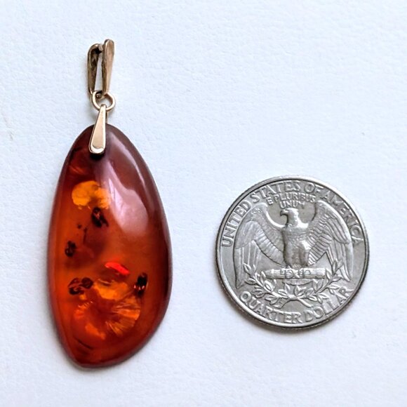 Vintage Russian USSR Solid 14K 583 Rose Pink Gold Baltic Honey Amber Pendant - Picture 3 of 7